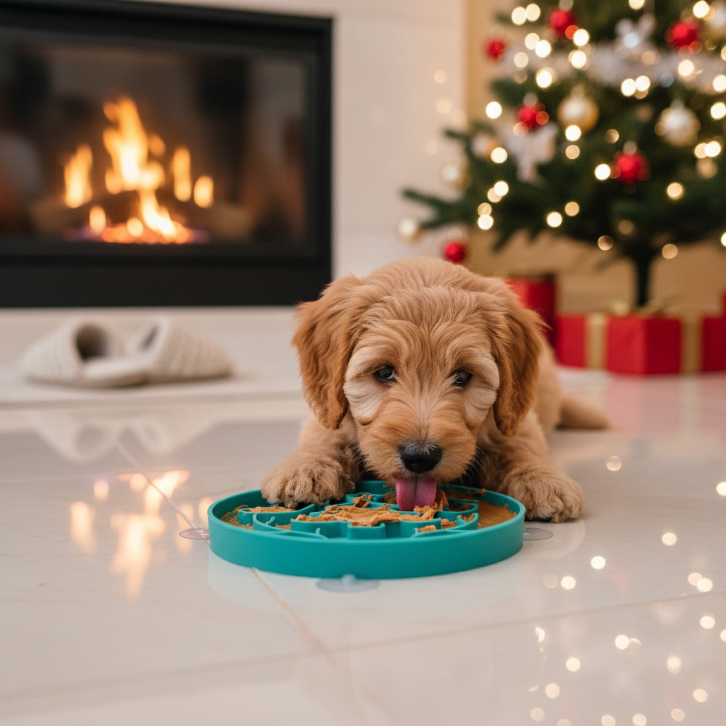 Tapis Lick Mat Silicone Noël pour Chien - Anti-étouffement & Ventouse Antidérapante
