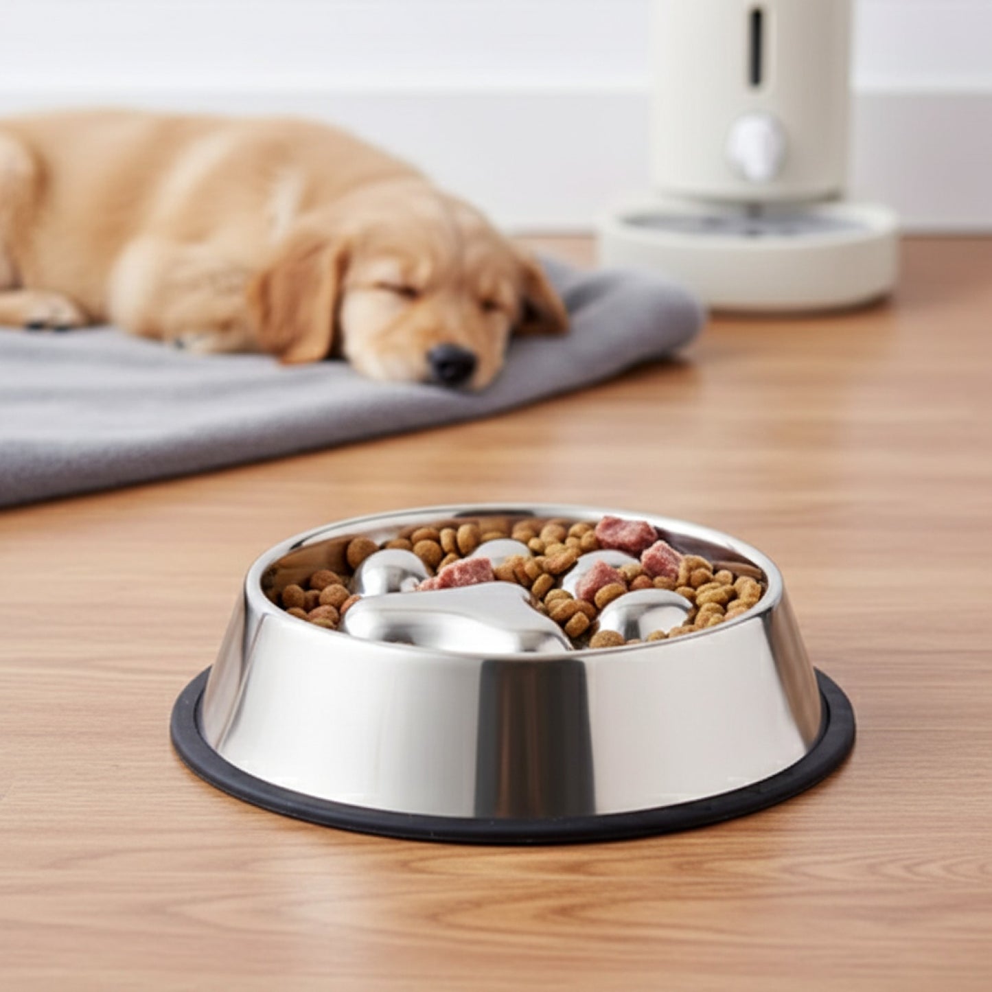 Bol Antidérapant pour Chien en Acier Inoxydable 304 - Grande Capacité, Alimentation Lente