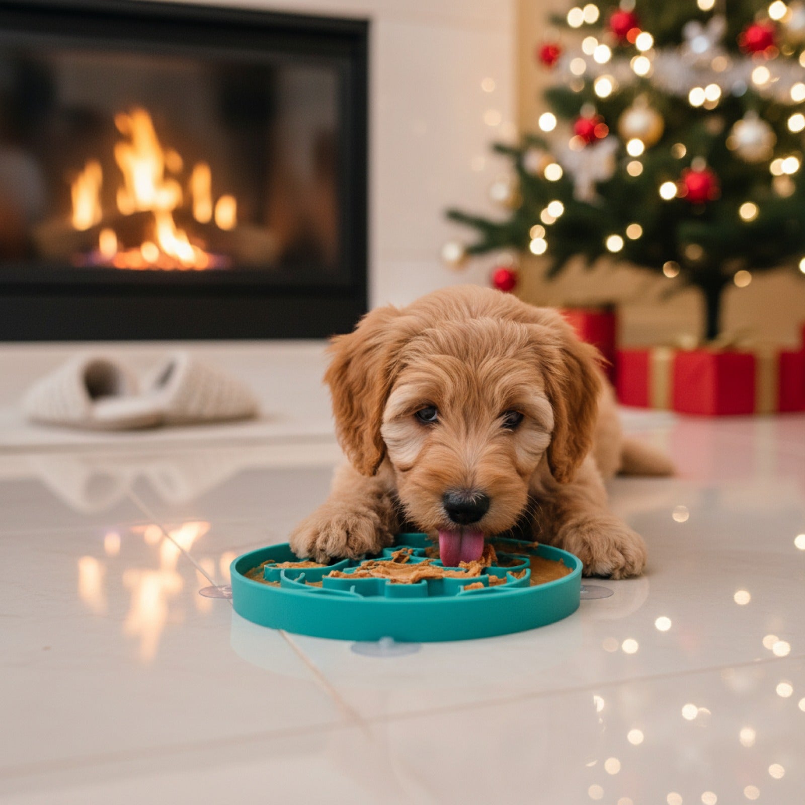 Tapis Lick Mat Silicone Noël pour Chien - Anti-étouffement & Ventouse Antidérapante