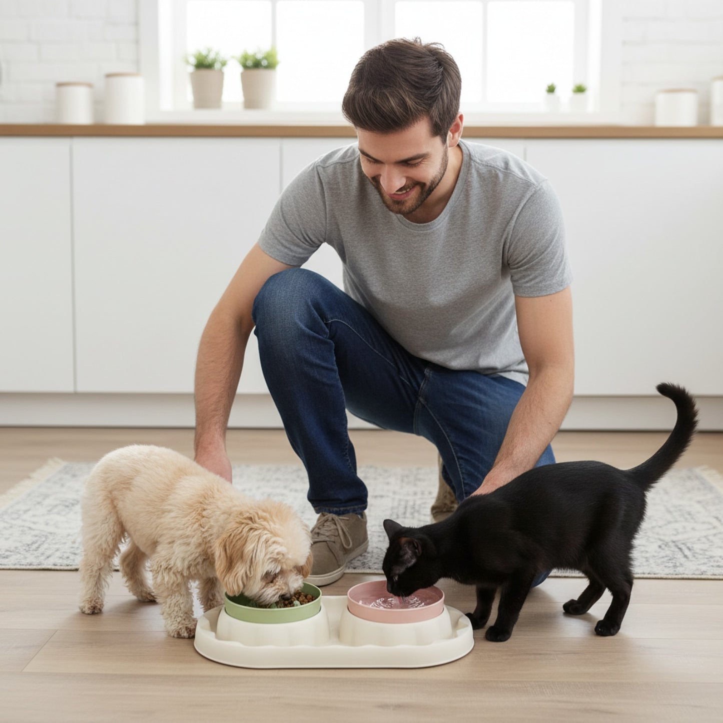 Bol Double Anti-Fuite en Acier Inoxydable pour Chiens et Chats